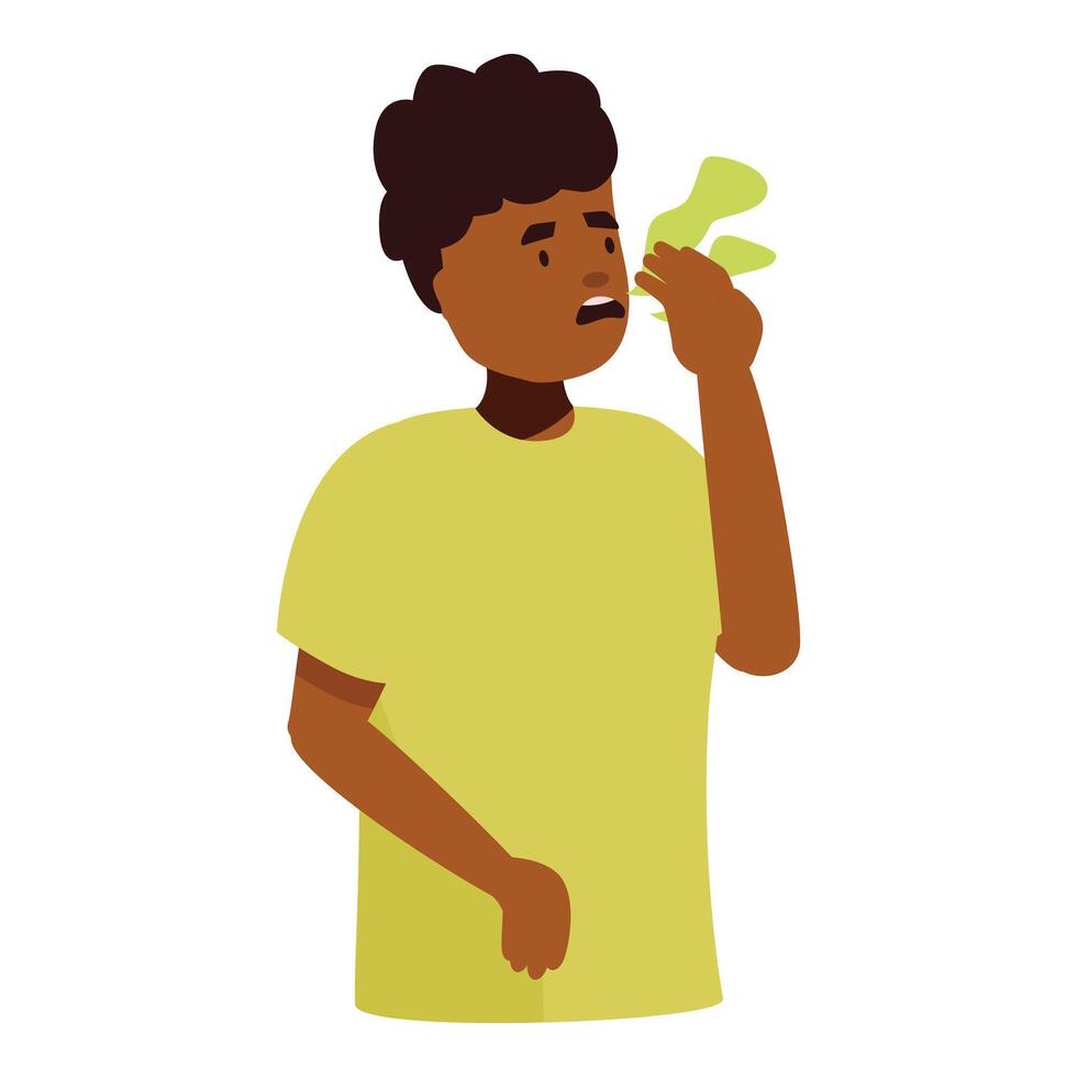 Man pinching nose from bad smell, stench and reek, foul odor vector