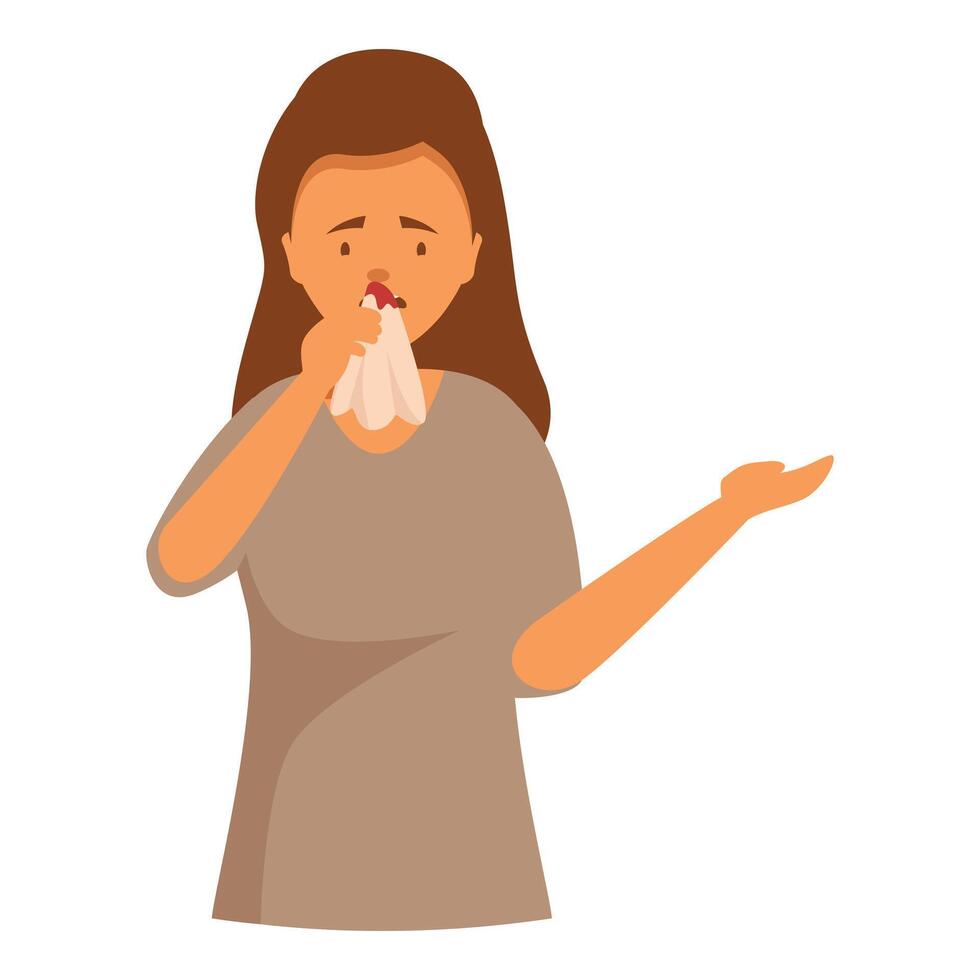 Sick woman blowing nose and suffering from cold or flu vector