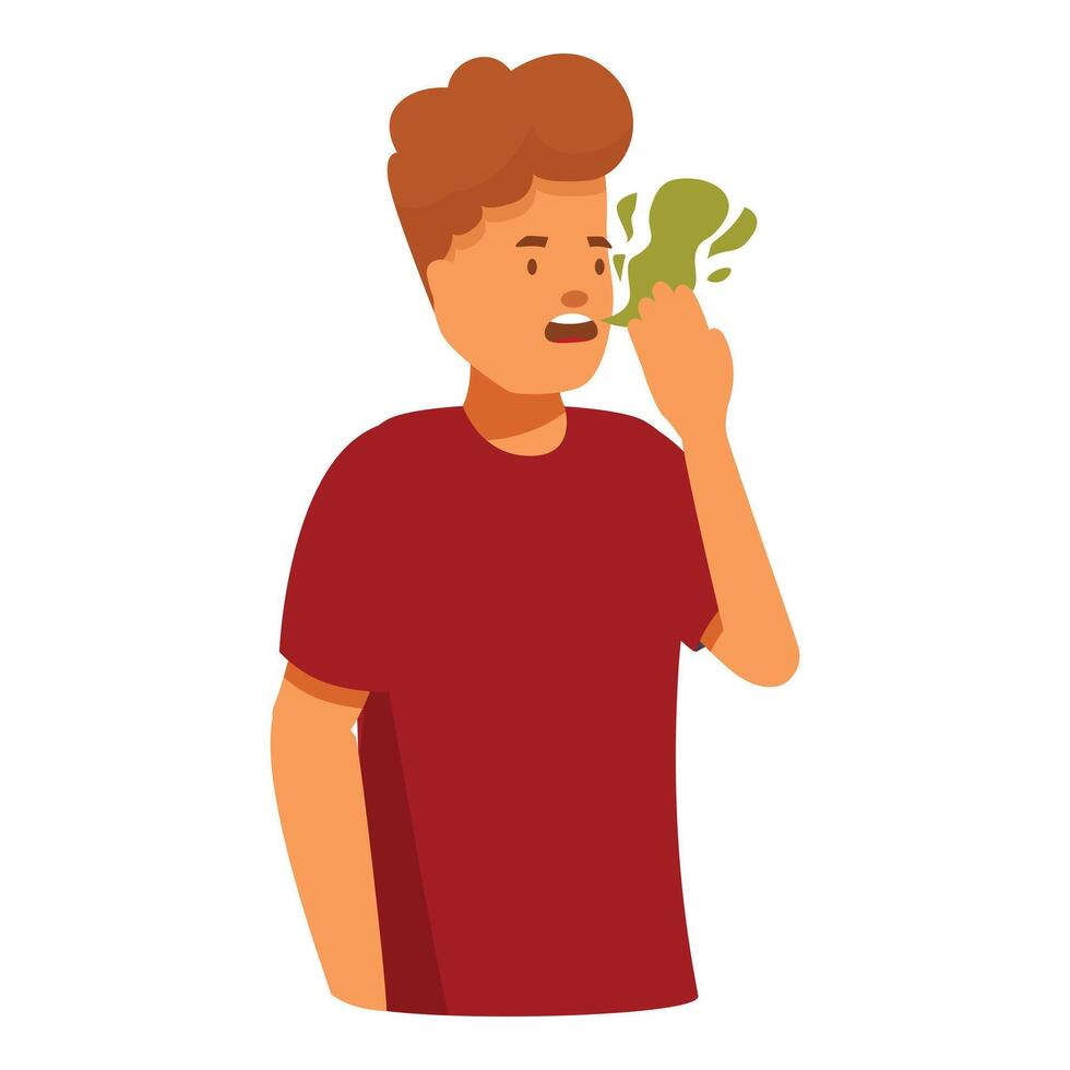 Man feeling bad smell, closing nose and disgusted facial expression vector