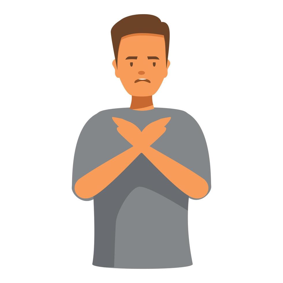 Young man showing stop sign with crossed arms and serious expression vector