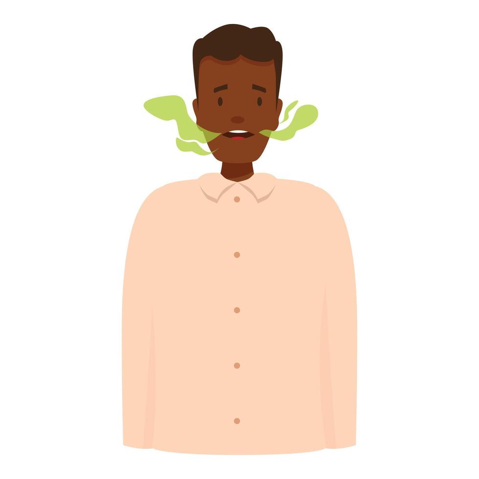 Man exhaling bad breath with green cloud from mouth, halitosis and oral hygiene concept vector