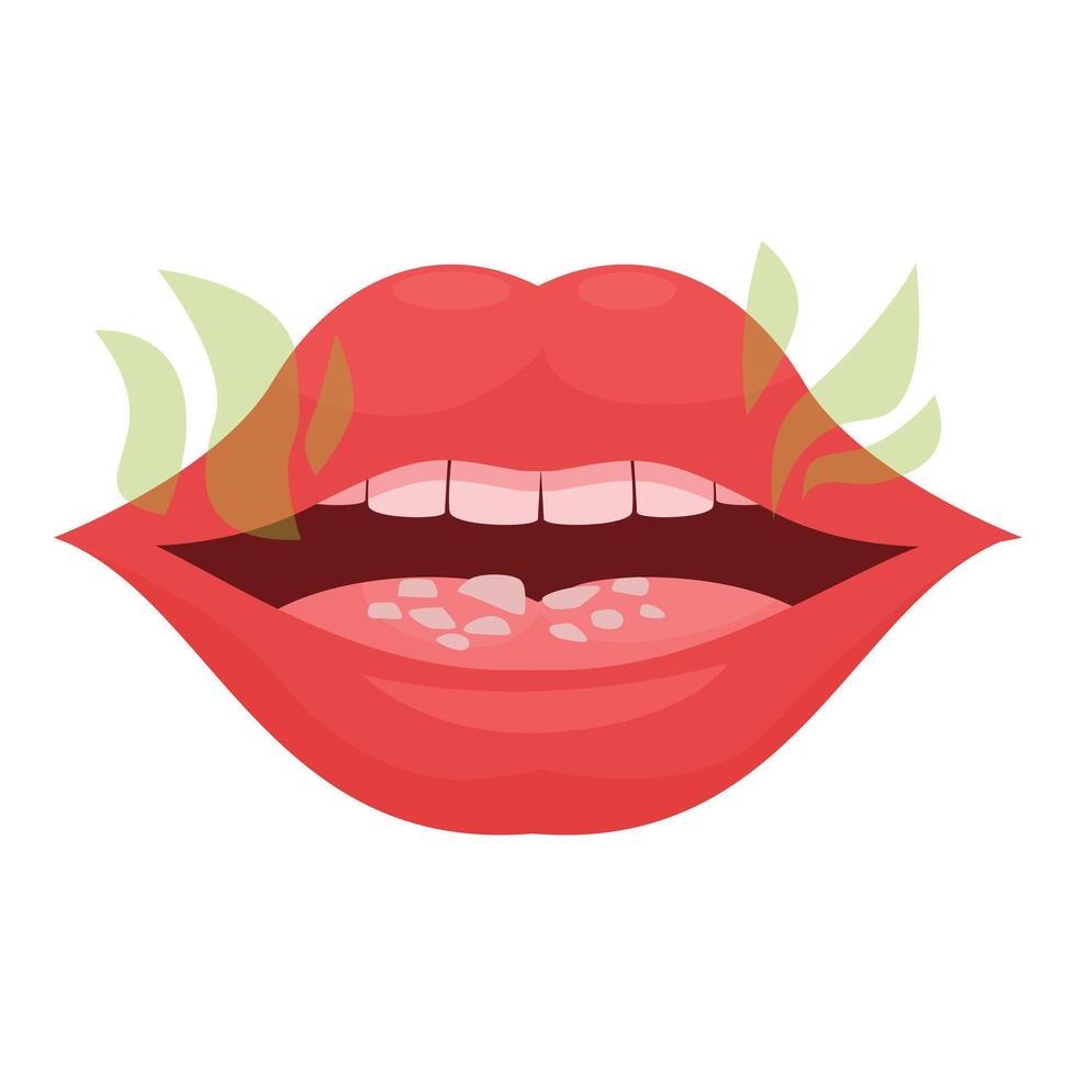 Open mouth showing halitosis and dry tongue representing bad breath and oral hygiene issues vector