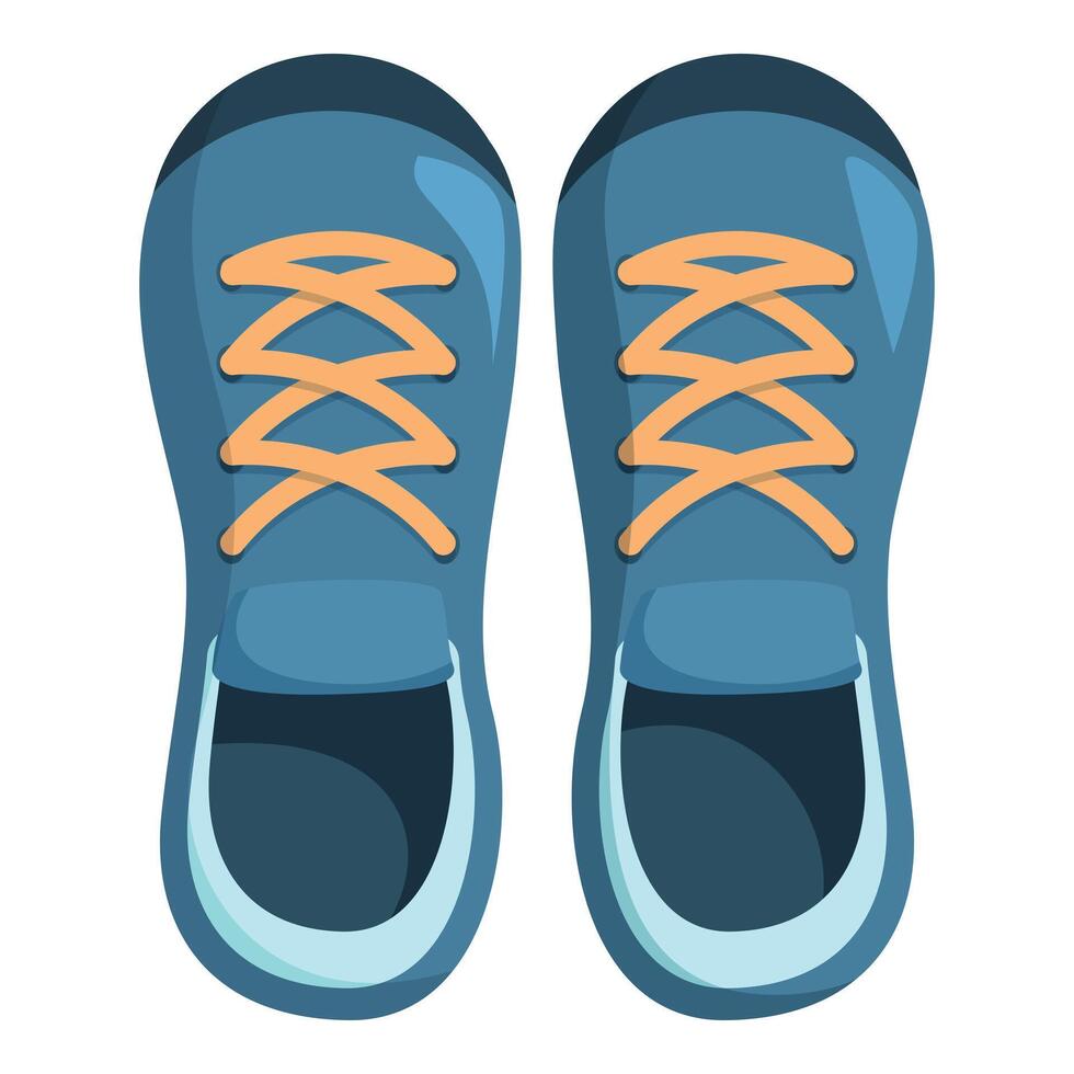 Blue sneakers with orange laces seen from above vector