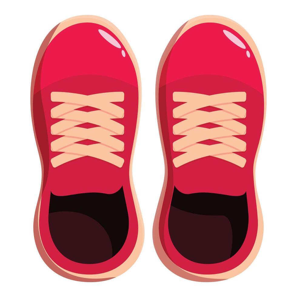 Pair of pink sneakers seen from above with laces tied vector