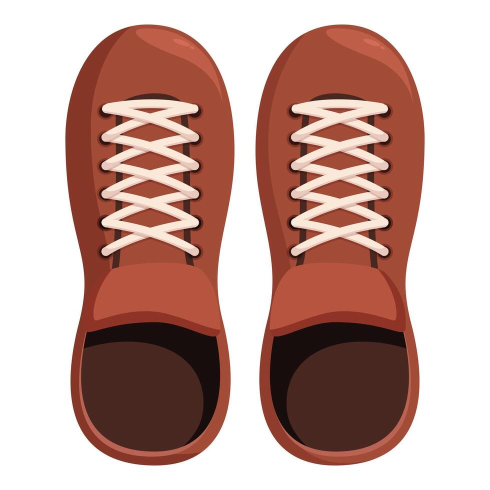 Brown hiking shoes with laces tied, top view of outdoor footwear vector