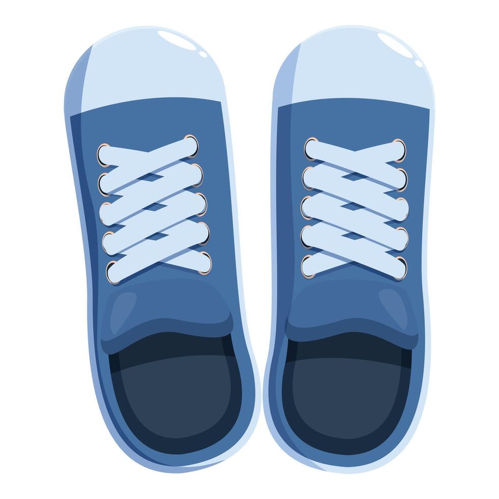 Blue sneakers with white laces seen from above vector