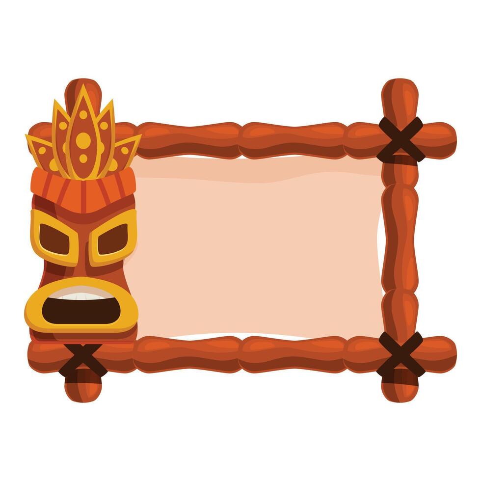 Wooden frame with tiki mask and blank space for text is showing polynesian culture vector
