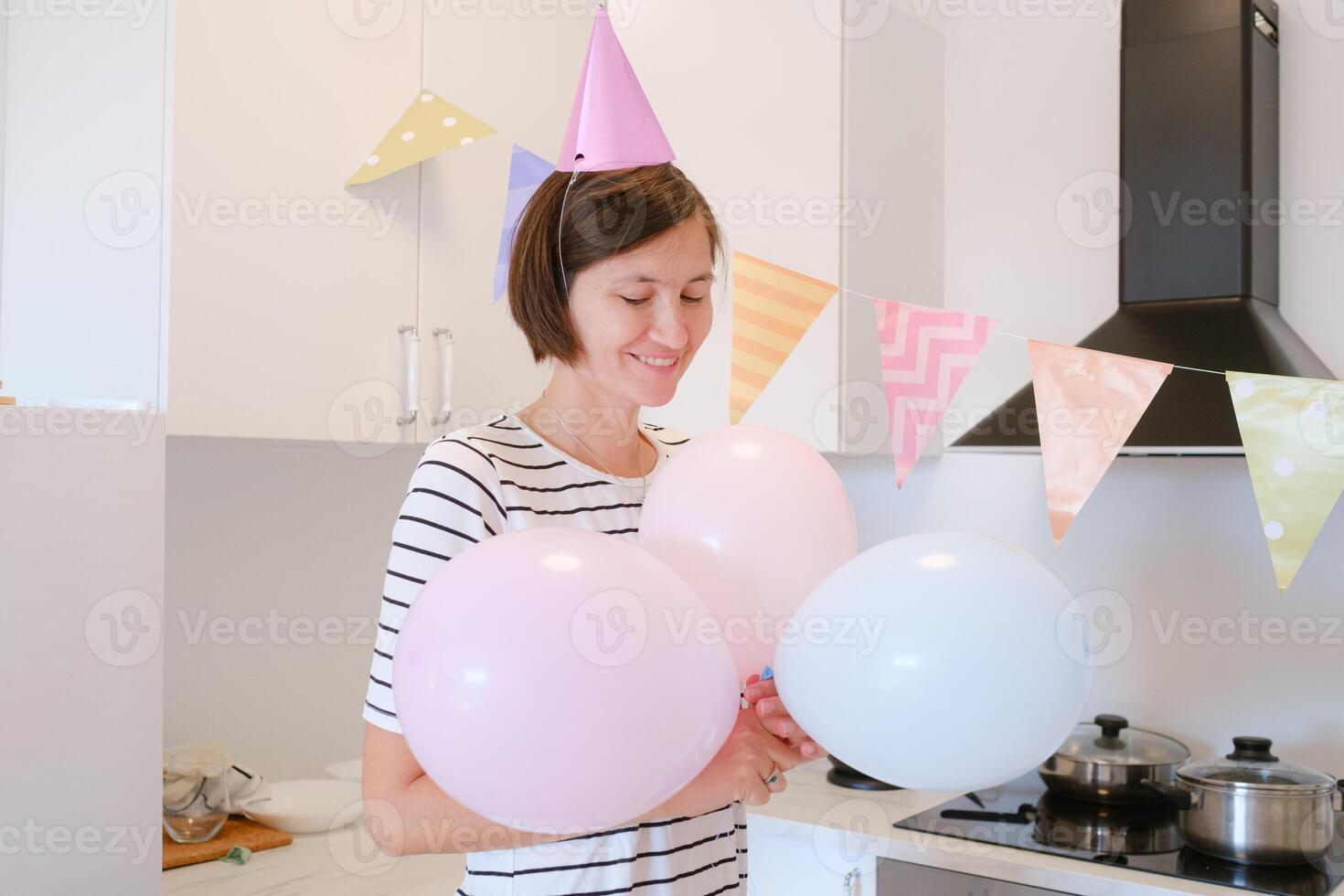Happy Birthday at Home concept. woman prepare for HB party photo