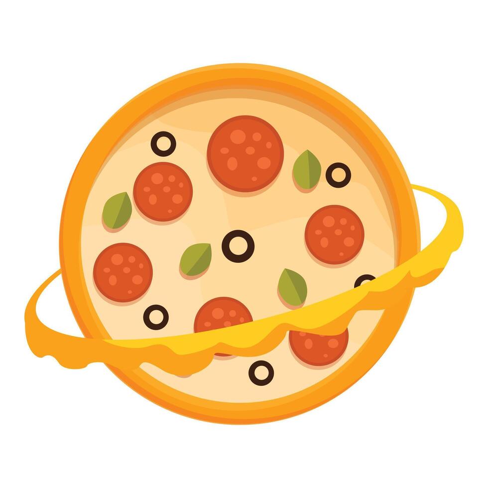 Delicious planet pizza spinning in space with melted cheese ring vector