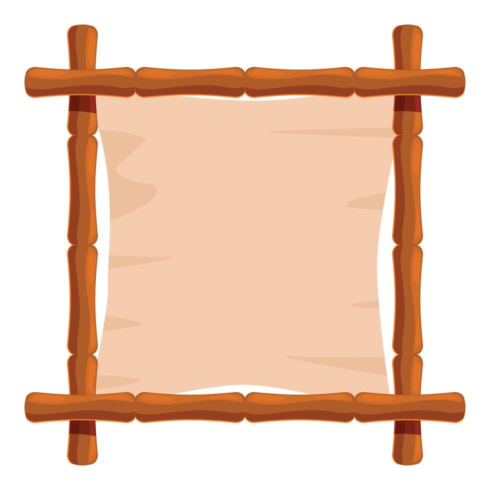 Wooden frame holding empty parchment banner, advertising concept vector