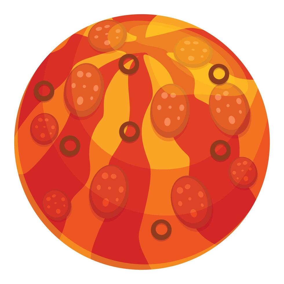Delicious pizza planet rotating in space with pepperoni and olives vector