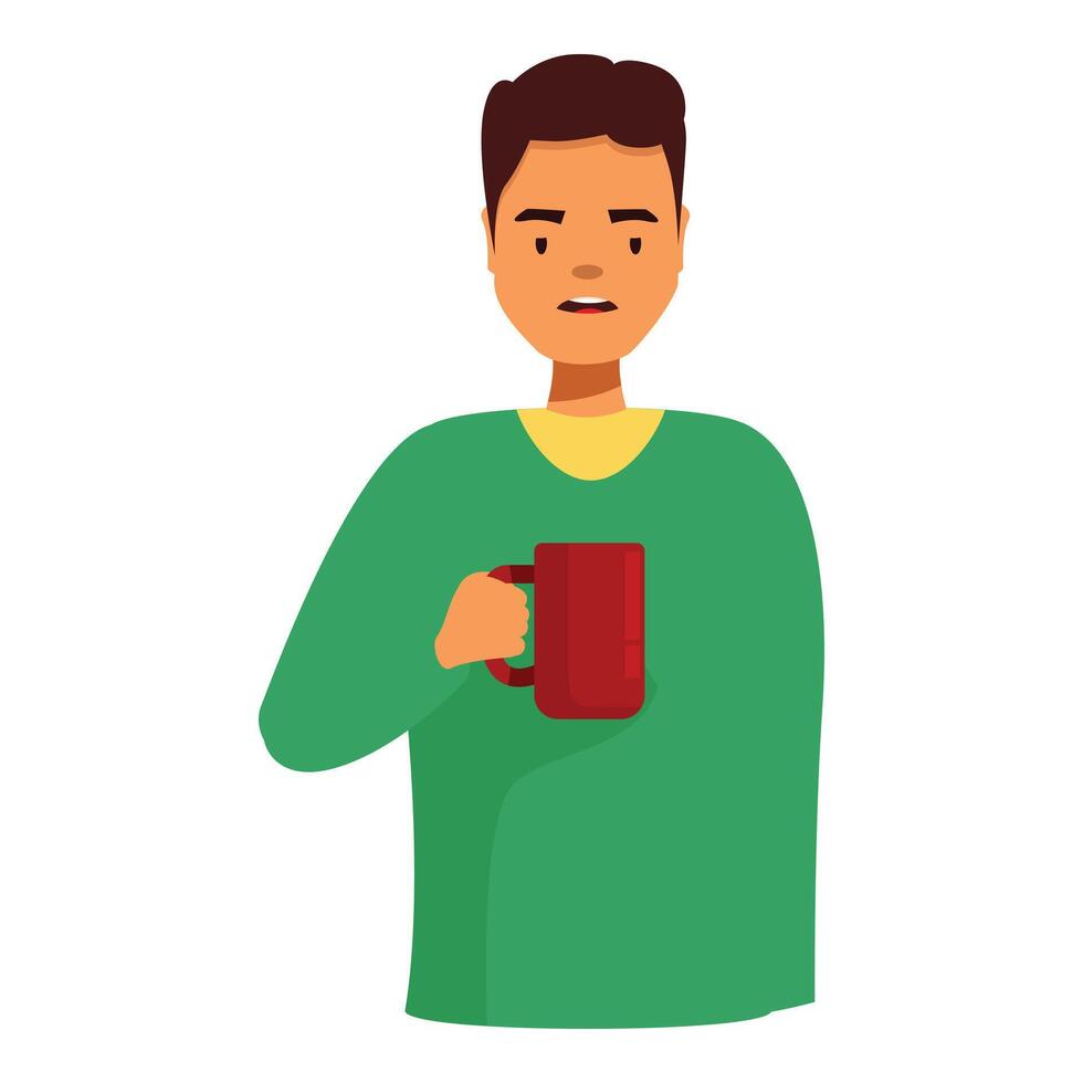 Man holding a red mug and feeling disgusted by the hot beverage vector