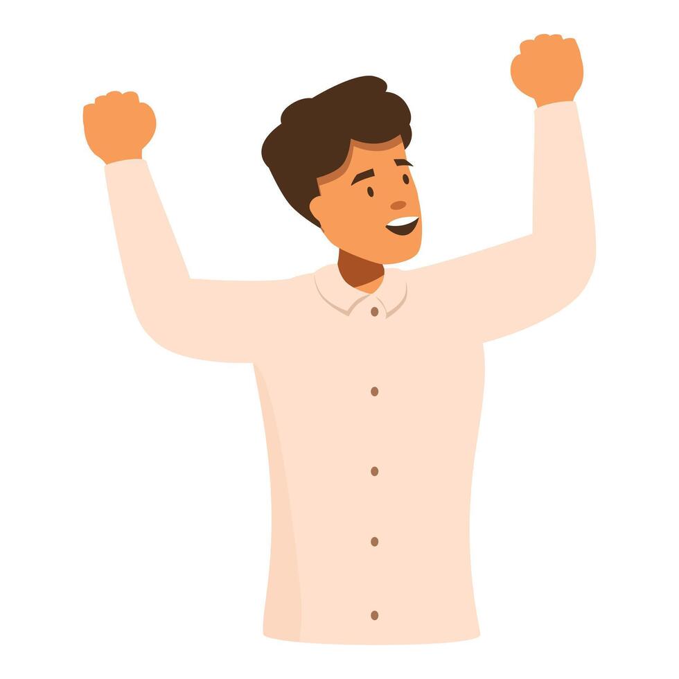 Enthusiastic businessman celebrating with raised arms and fists vector