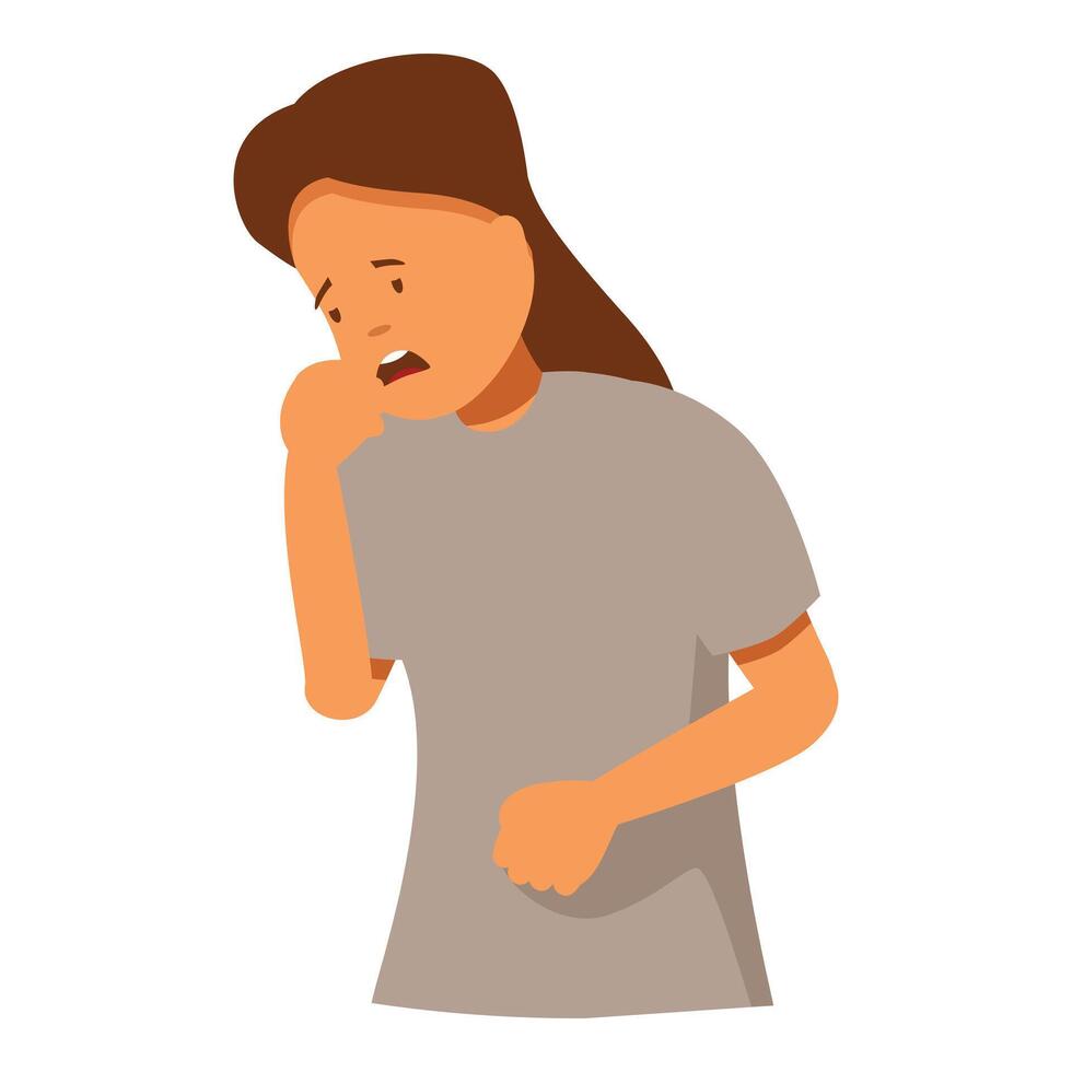 Sick young woman coughing and holding her stomach feeling unwell vector