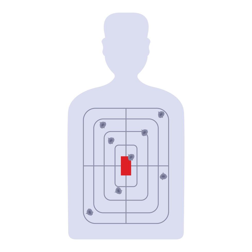 Human shaped target with bullet holes practicing shooting accuracy vector