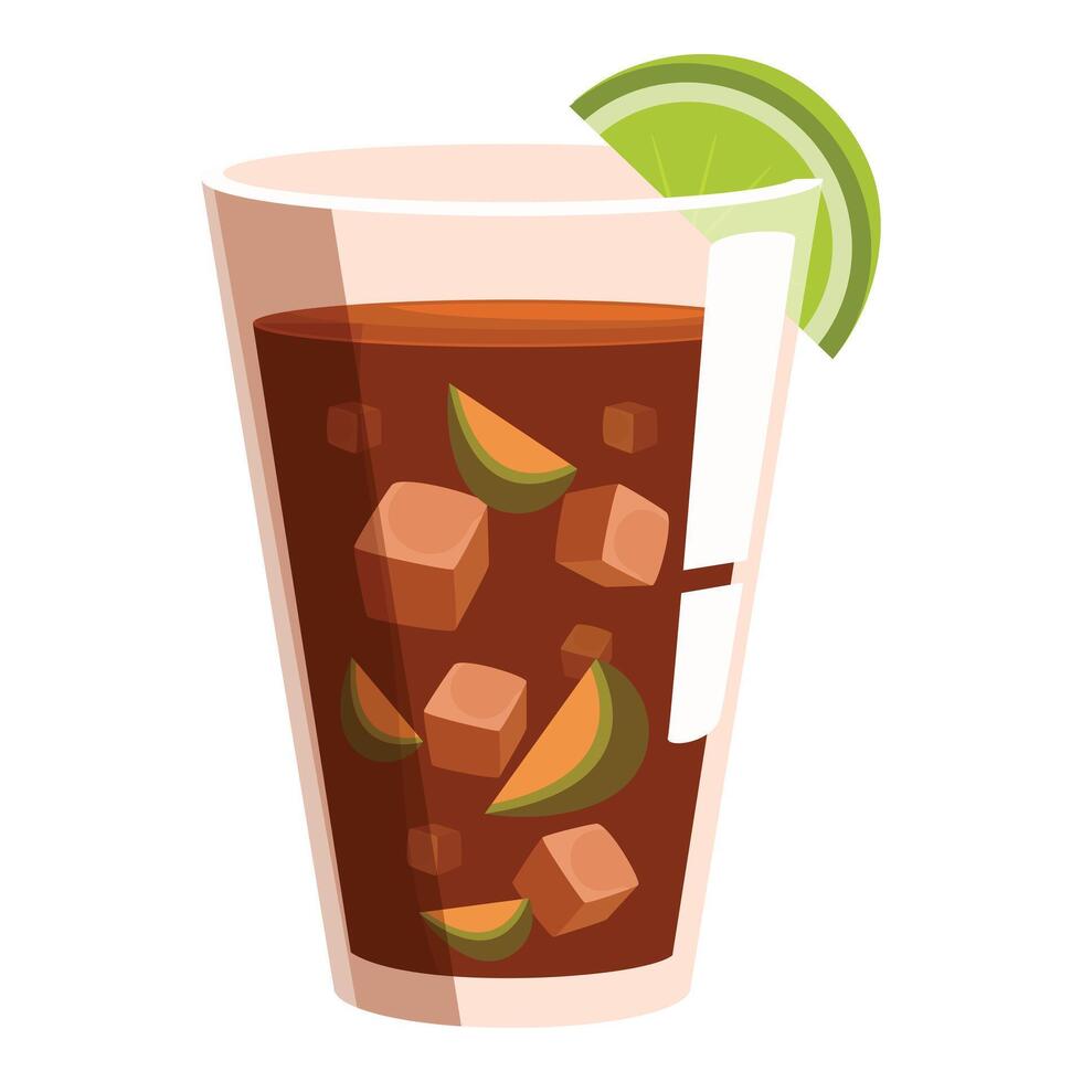 Cuba libre cocktail glass with lime and ice cubes illustration vector