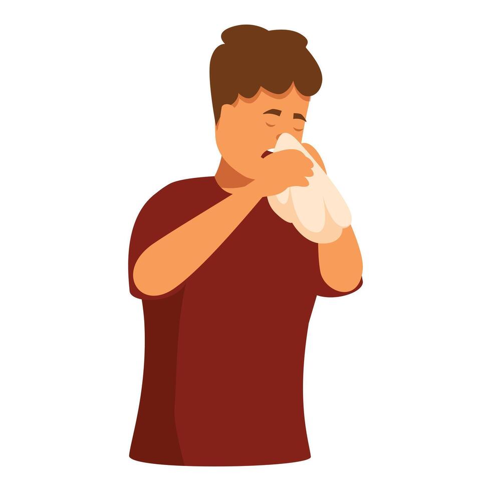 Sick person blowing nose with tissue suffering from cold and flu vector