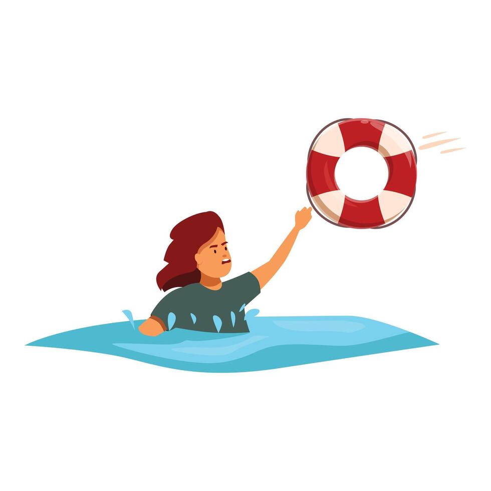 Woman drowning reaching for lifebuoy in water rescue scene vector