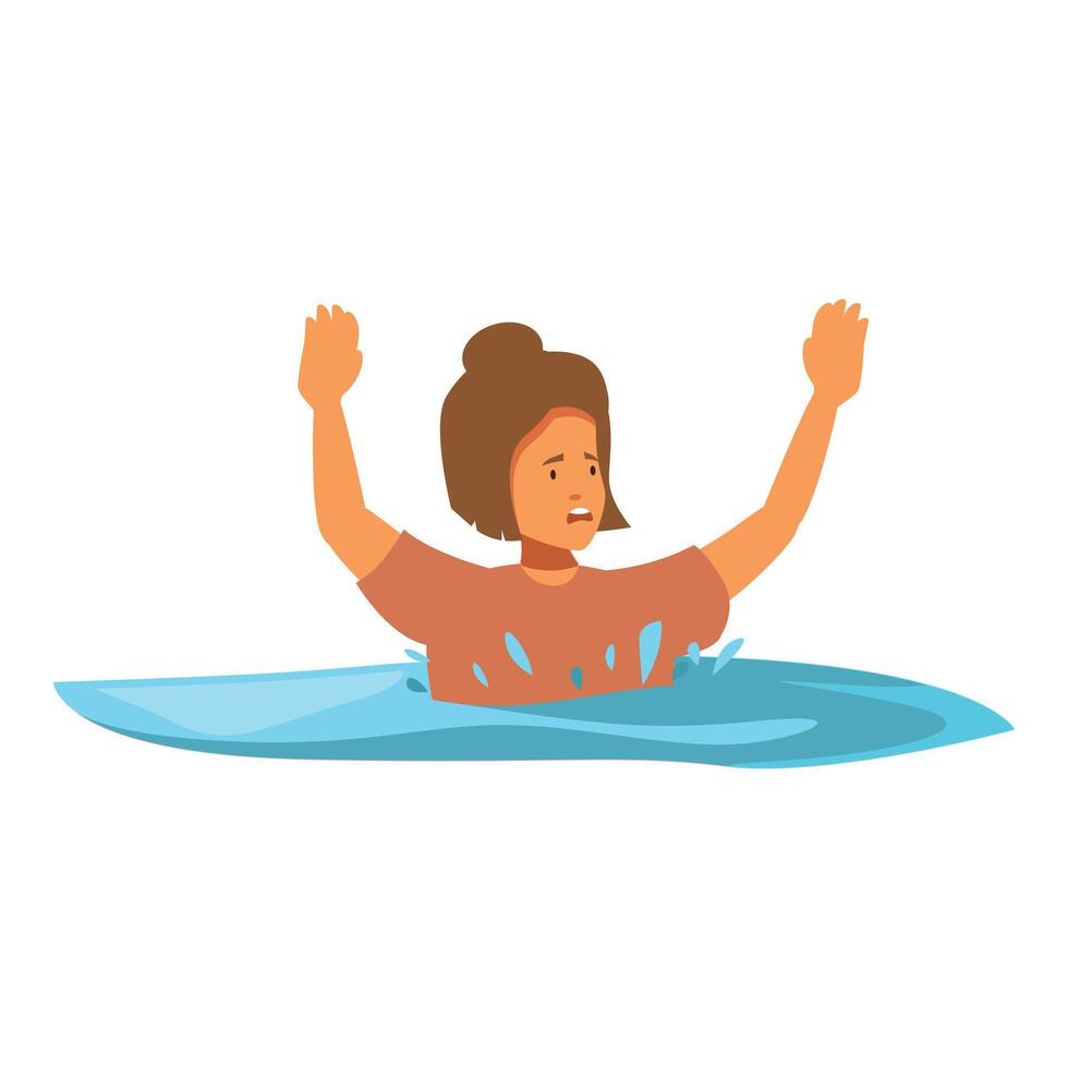 Young woman drowning and raising hands asking for help vector
