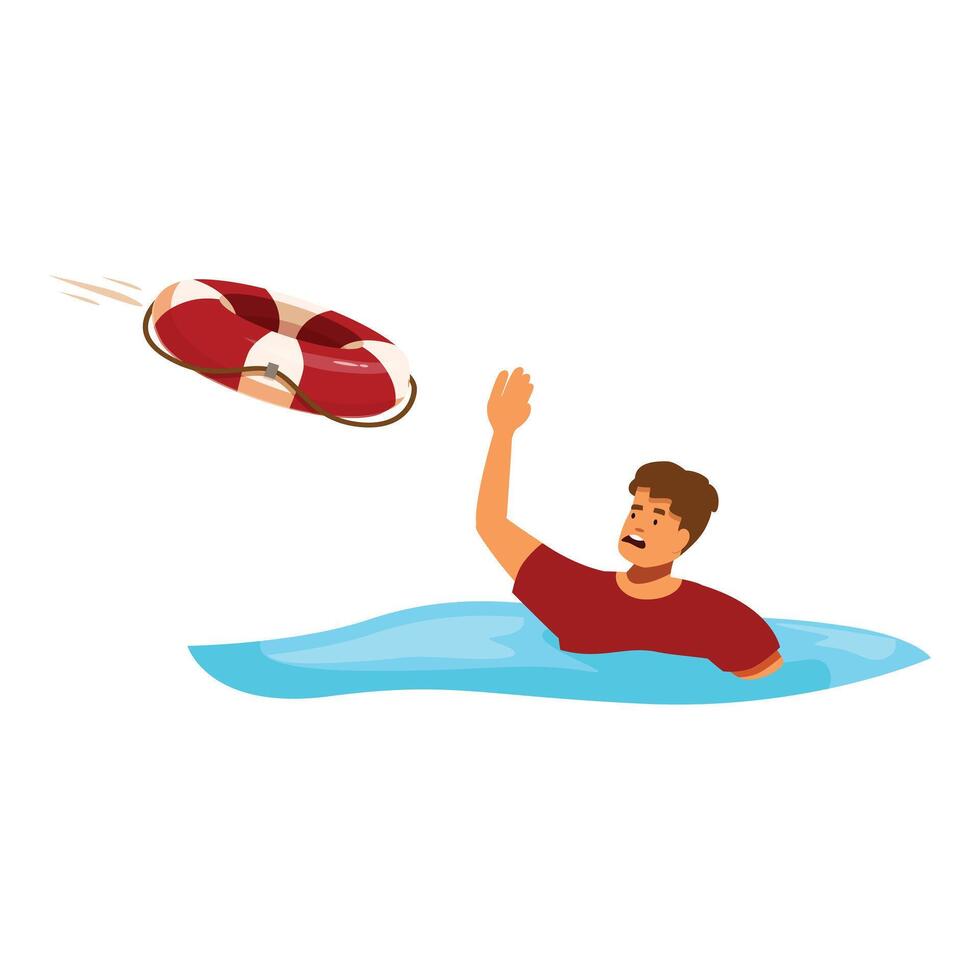 Drowning man reaching for lifebuoy in water rescue scene vector