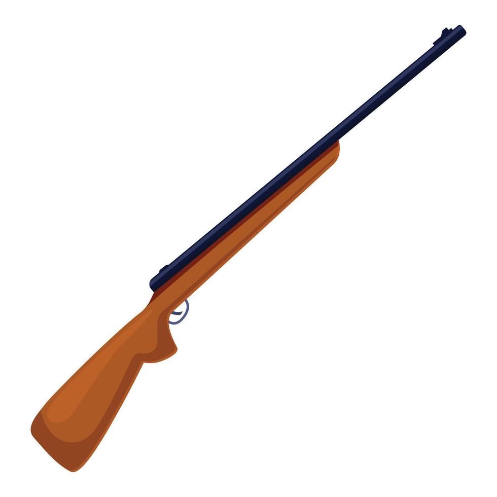 Hunting rifle with wooden stock and blue barrel pointing upward vector