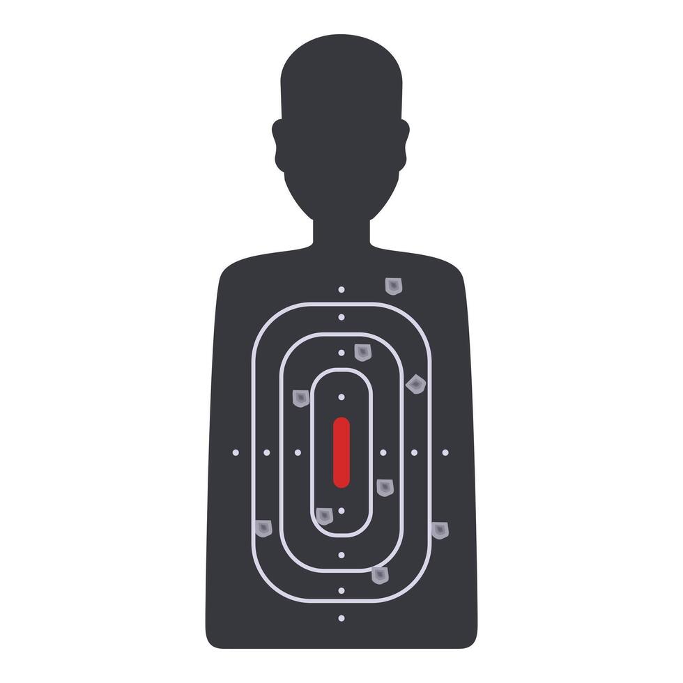 Human shaped target showing bullet holes from gun shooting practice vector