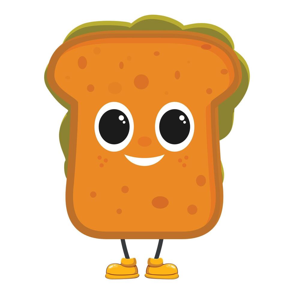 Smiling cartoon toast with avocado wearing yellow boots vector