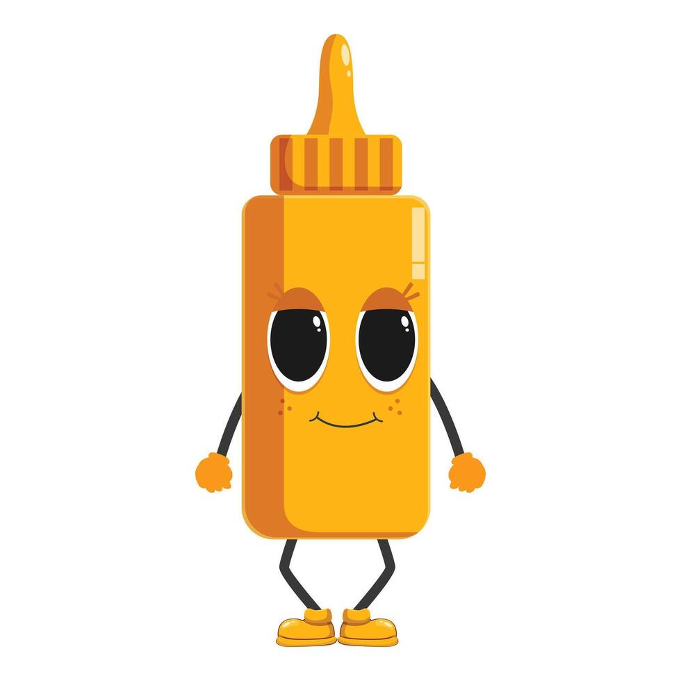 Cute mustard bottle character standing with big eyes and a smile vector