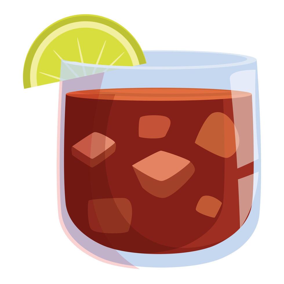 Cuba libre cocktail with lime and ice cubes refreshing summer drink vector