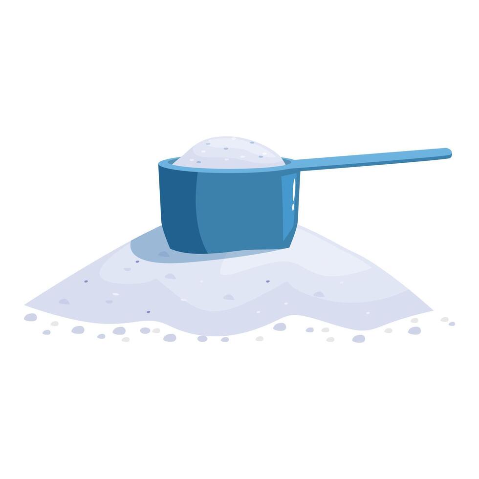 Blue scoop resting on pile of washing powder for laundry vector