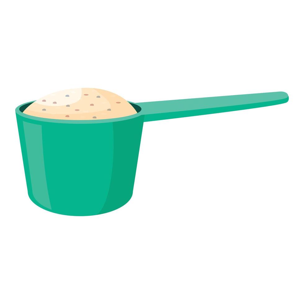 Green plastic measuring scoop containing protein powder vector