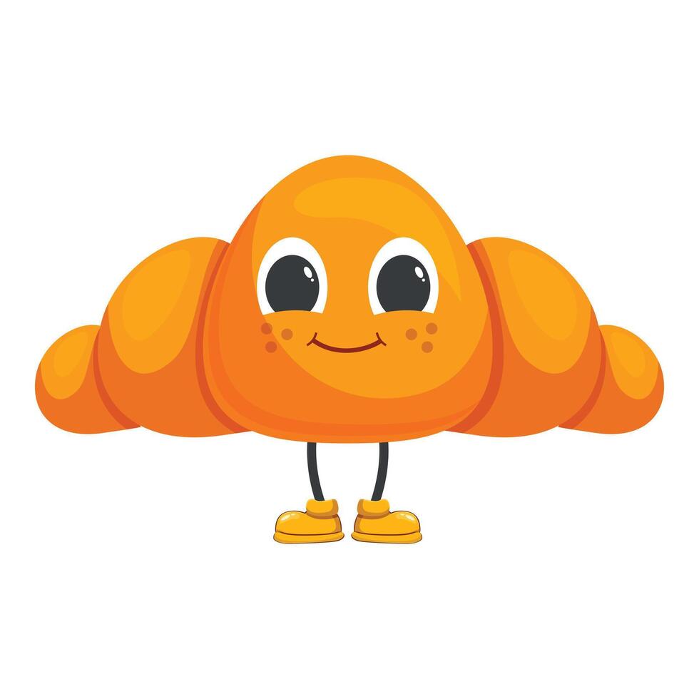Smiling croissant wearing boots standing on white background vector