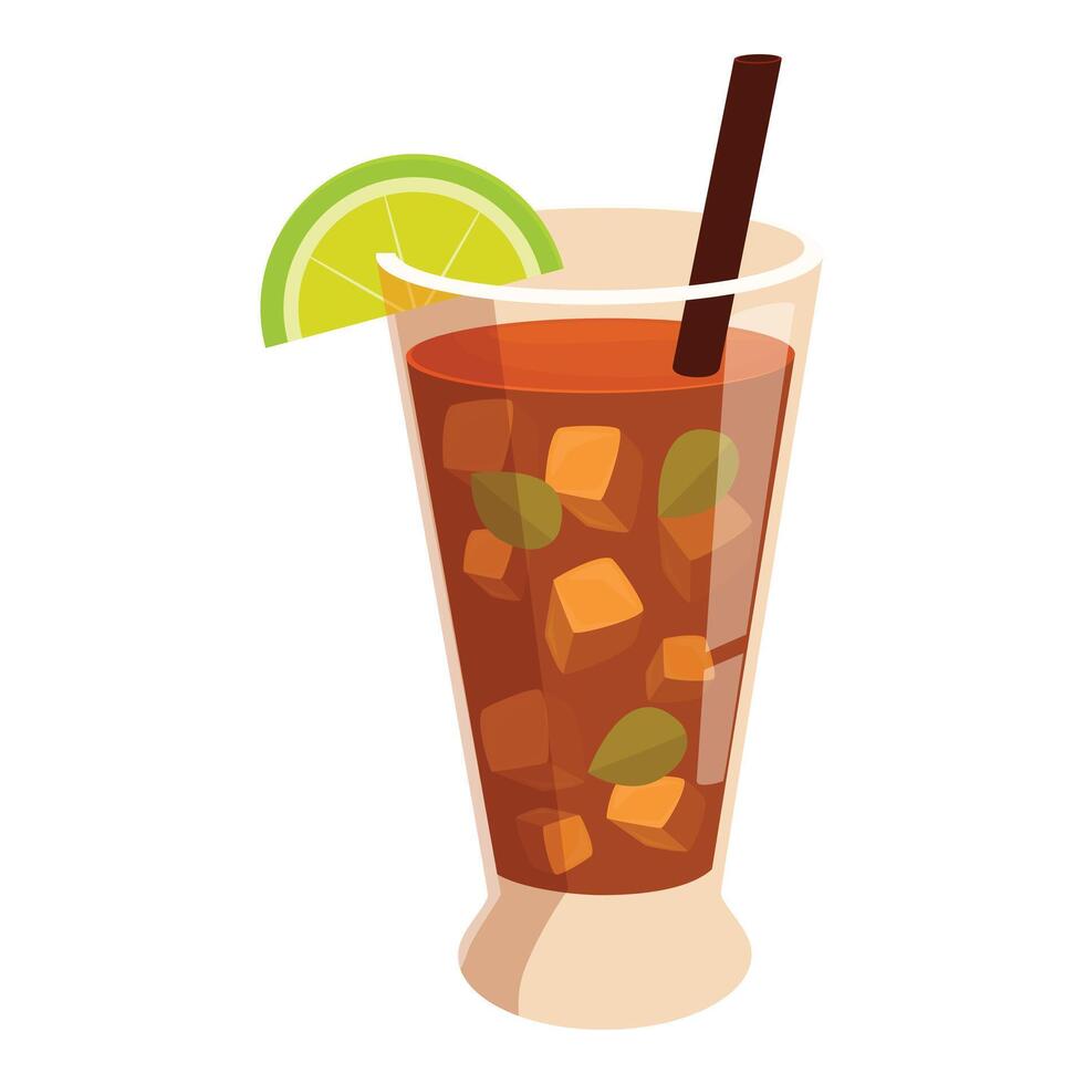 Refreshing long island iced tea cocktail with lime and ice cubes in a tall glass vector