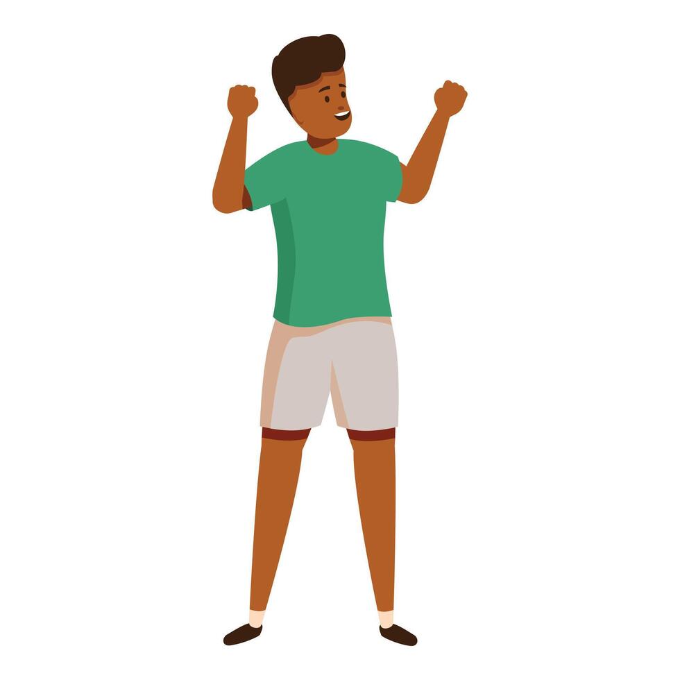 Happy man celebrating with arms raised, expressing joy and excitement vector