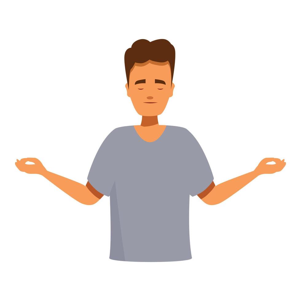 Young man meditating with eyes closed and hands in mudra position vector