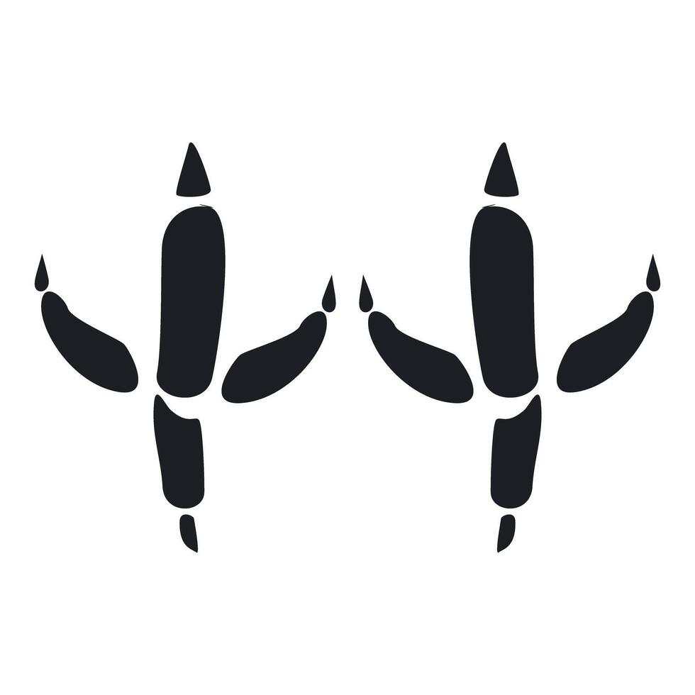 Bird footprints showing four toes and claws, black silhouette vector