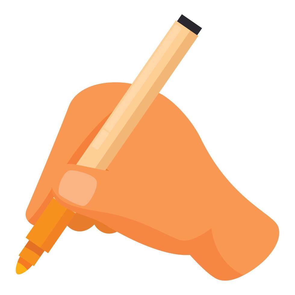 Hand holding orange highlighter pen writing or drawing vector