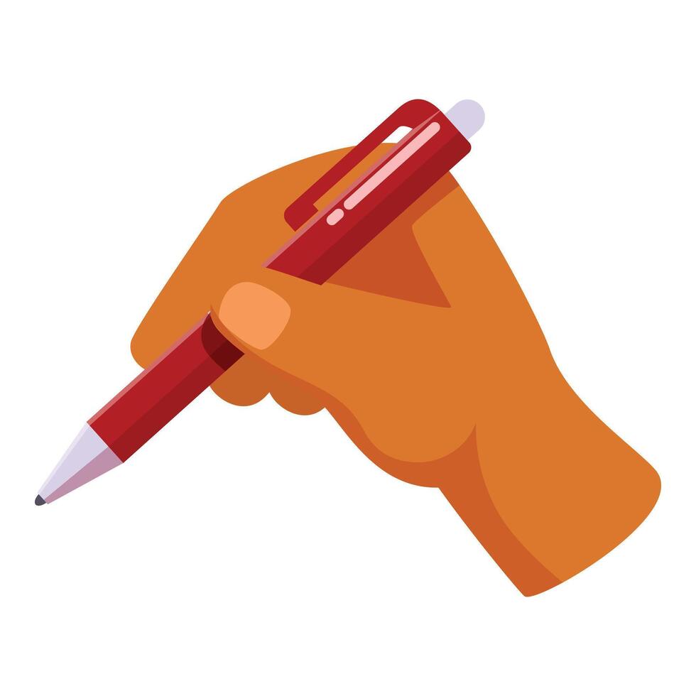 Hand holding red pen writing taking notes drawing vector