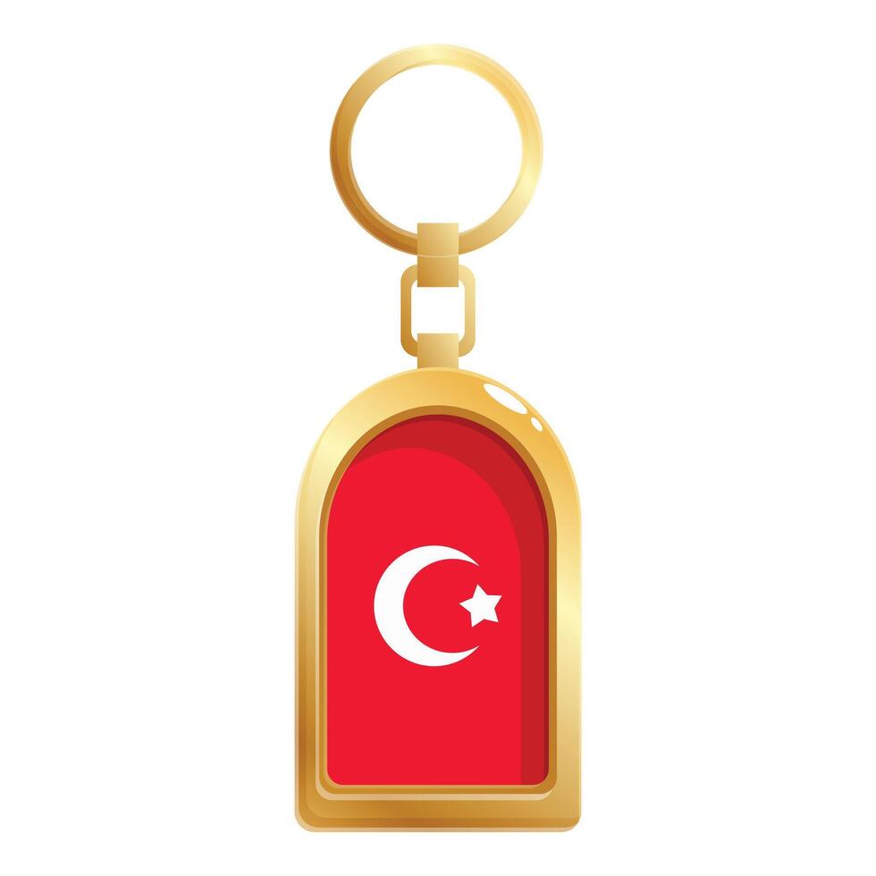 Golden keychain showing turkish flag waving vector