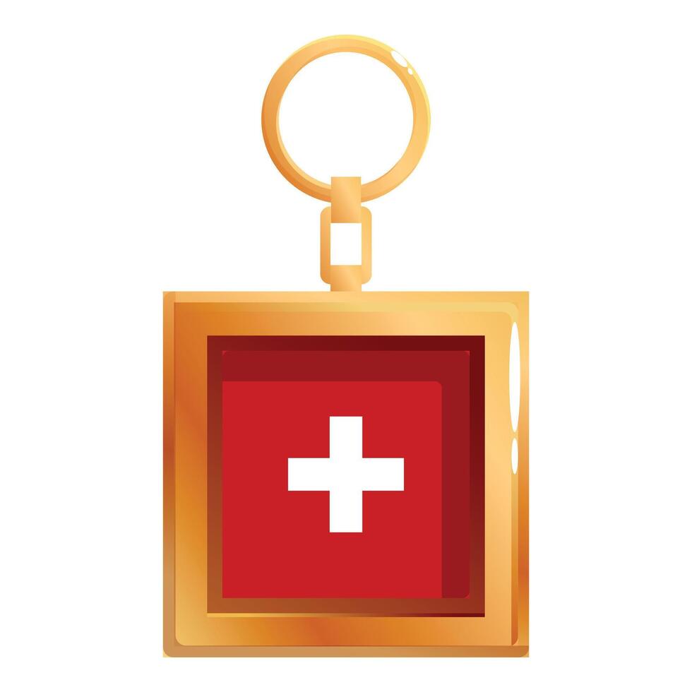 Swiss flag hanging from golden keychain on white background vector