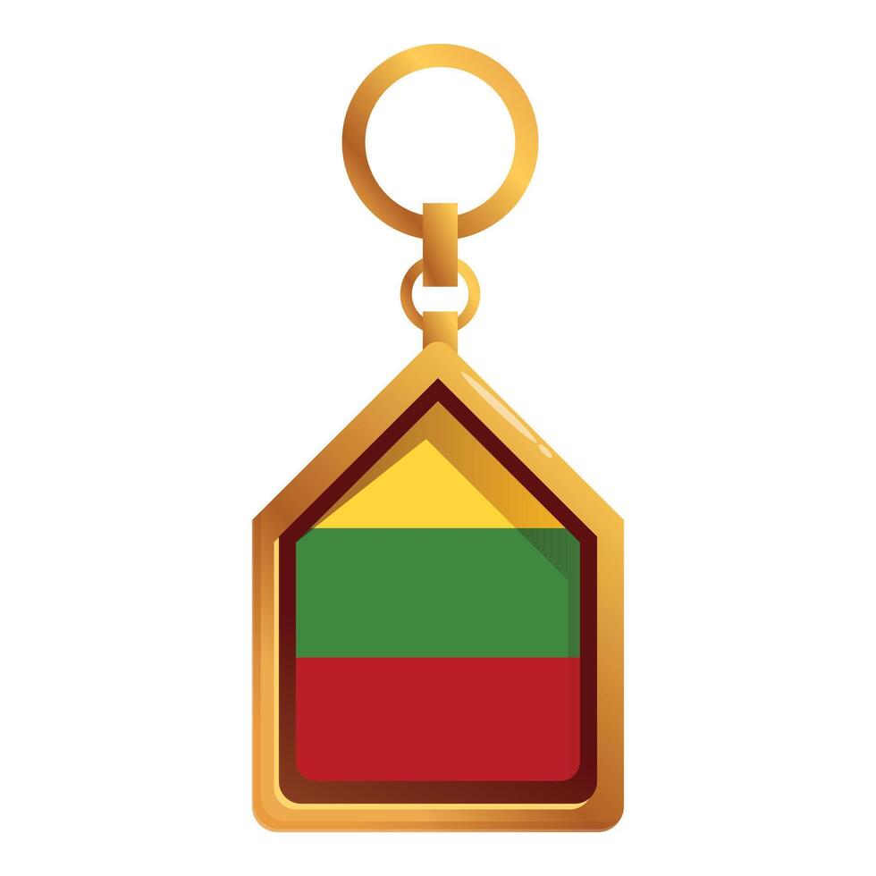 Golden keychain showing lithuanian flag hanging on white background vector