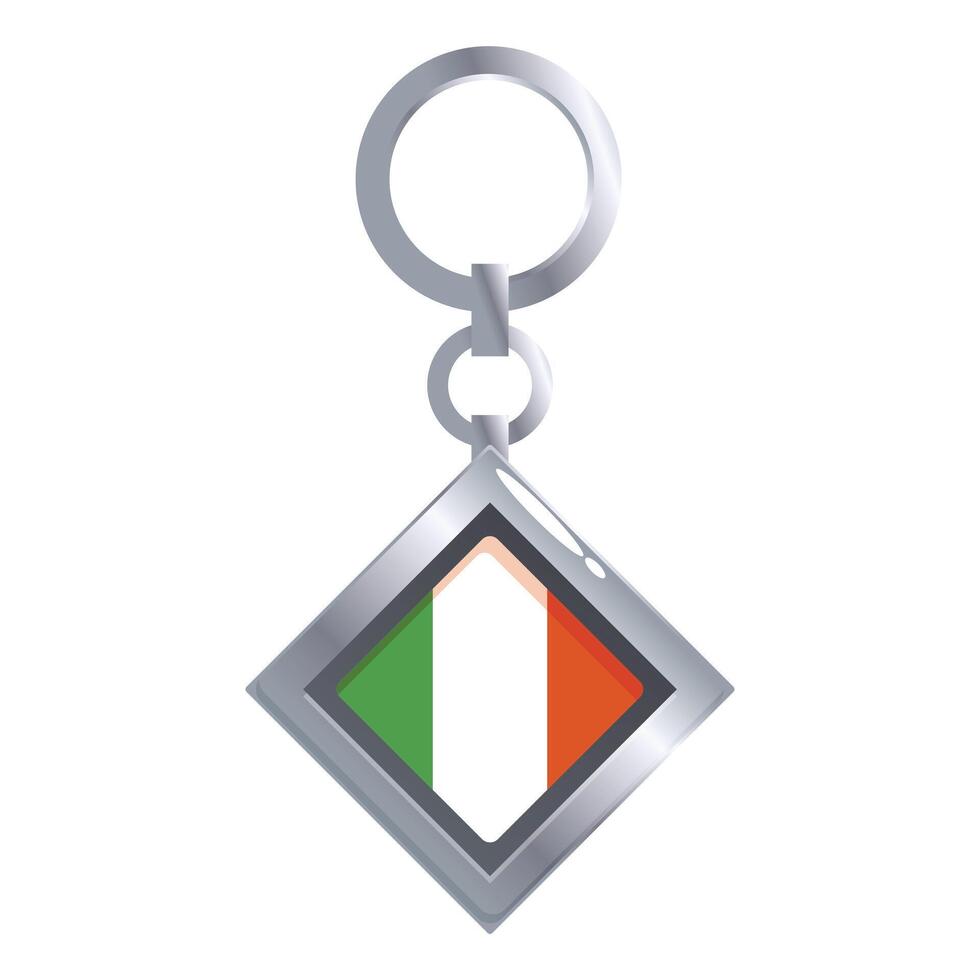 Silver keychain showing irish flag hanging on white background vector