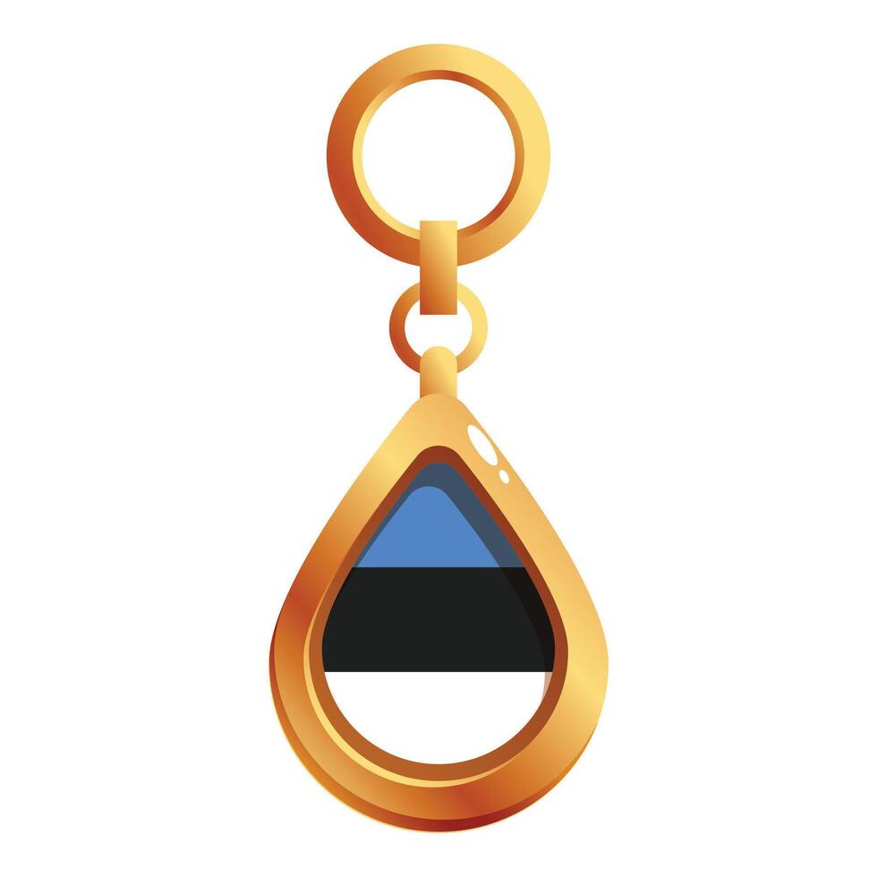 Golden keychain showing estonian flag hanging on white background vector