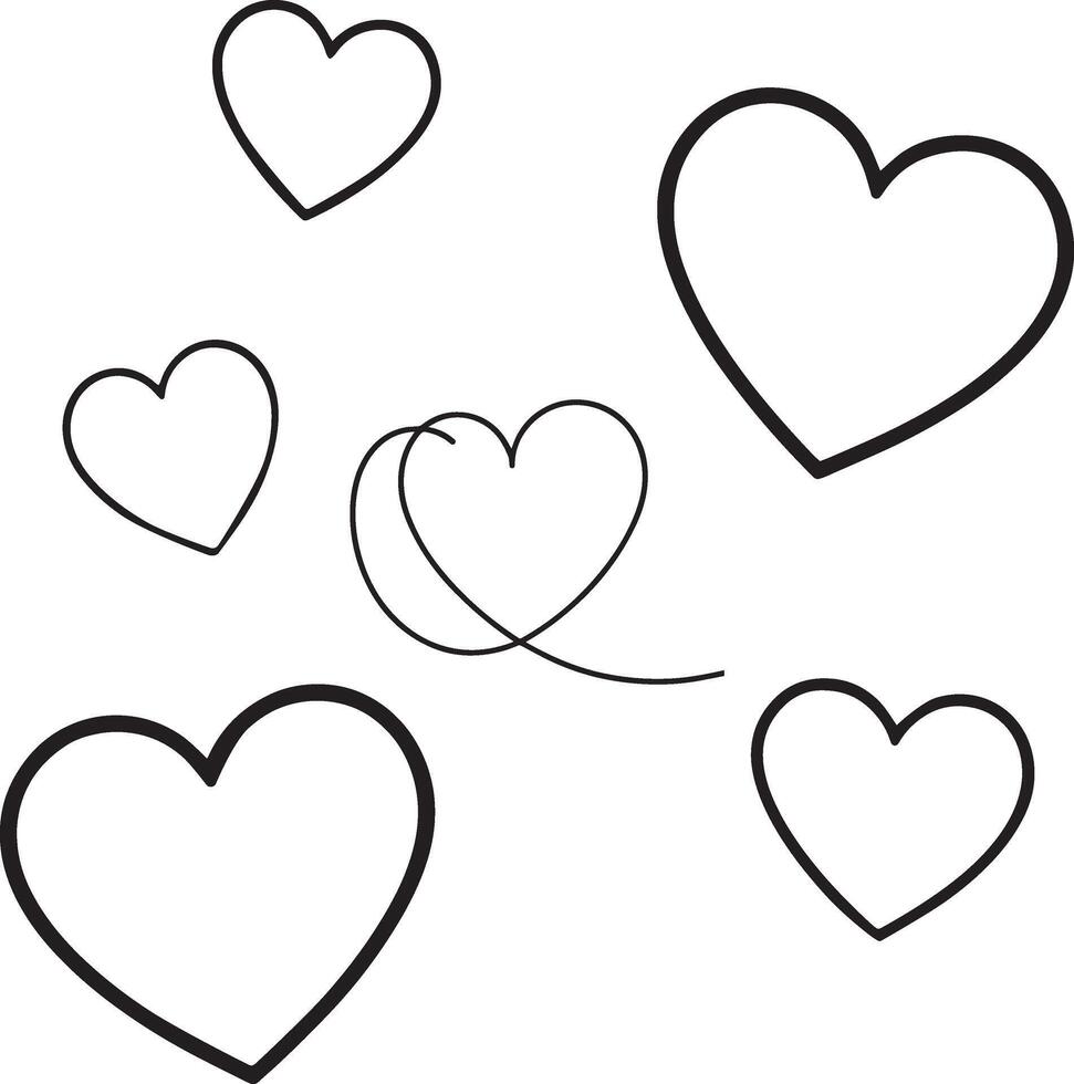 Hand Draw love with multiple love icon set black stock and white background vector