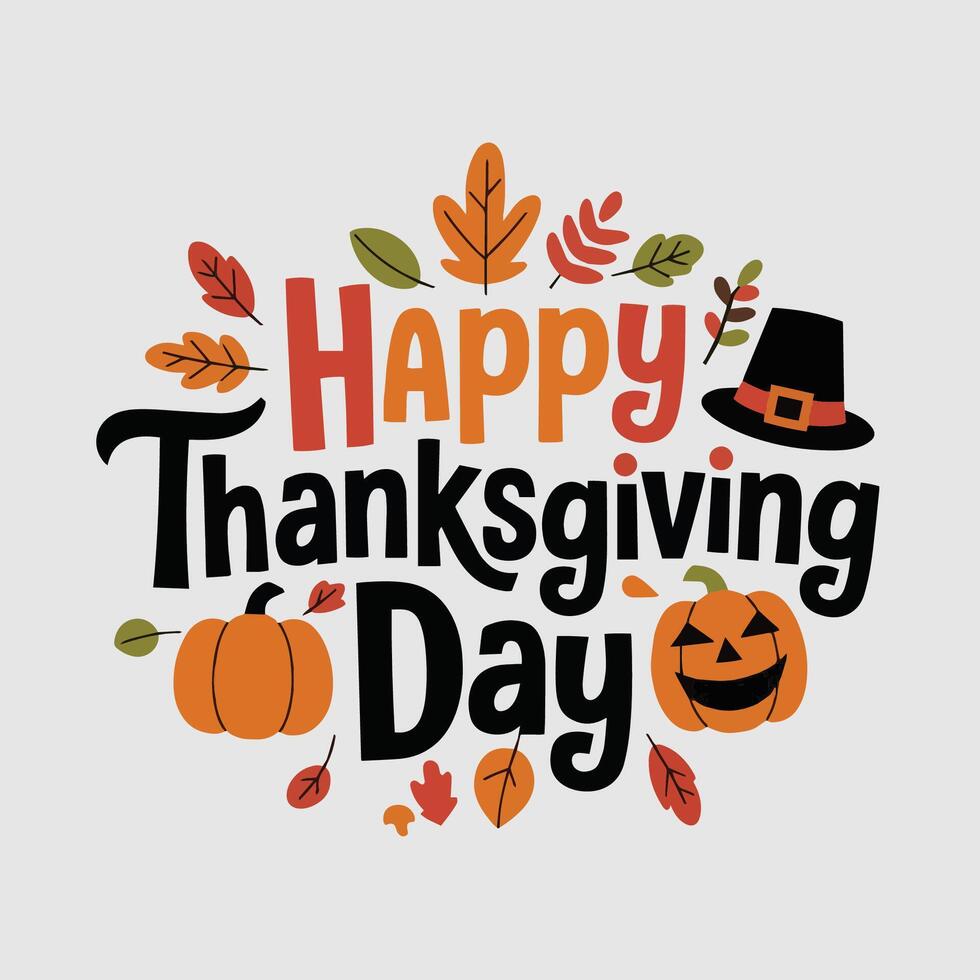 happy thanksgiving day illustration with typography and objects vector
