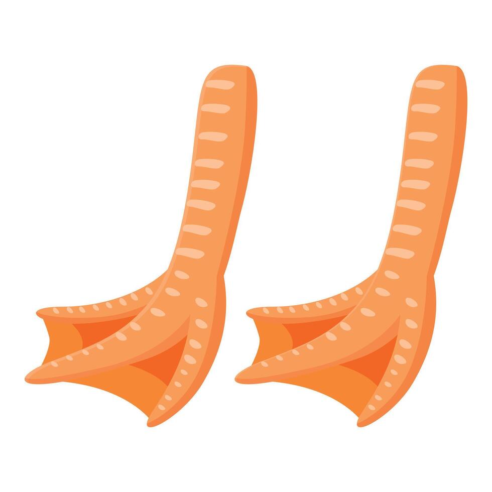 Two fresh orange duck feet for cooking exotic dishes vector