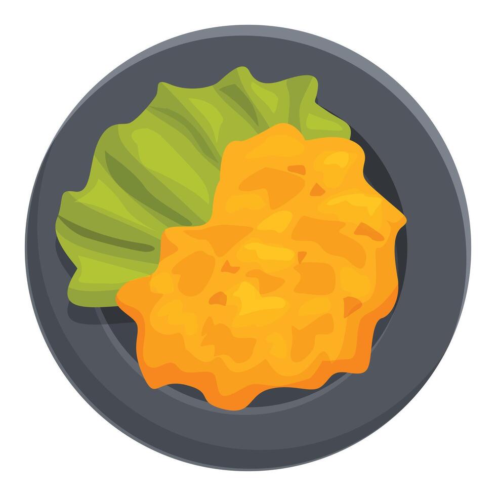 Korean kimchi cabbage fermented on dark plate with lettuce leaf vector