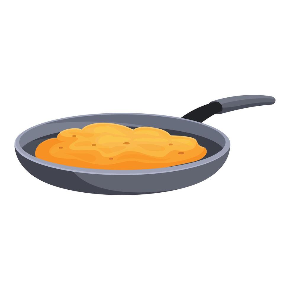Omelette cooking in frying pan, delicious breakfast preparation vector