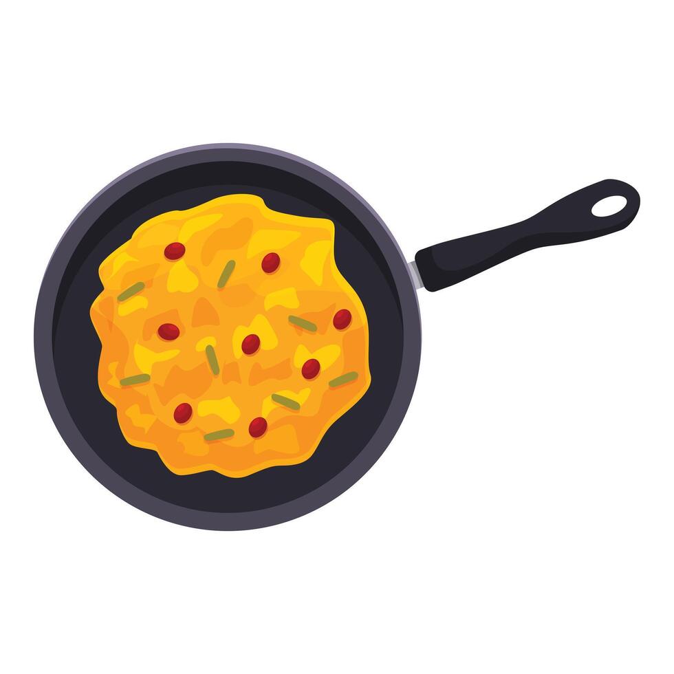 Frying pan containing omelette cooking on stove top view vector