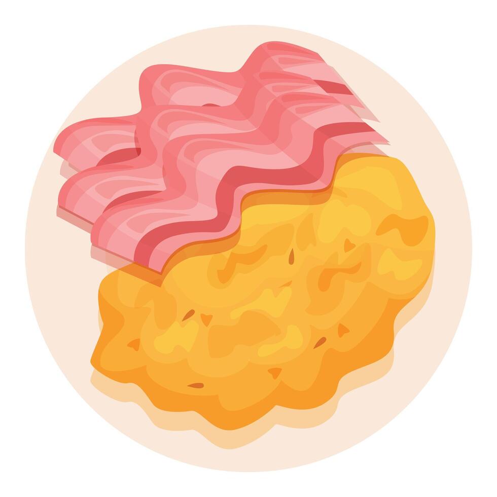 Delicious omelette with crispy bacon on a plate for a hearty breakfast vector